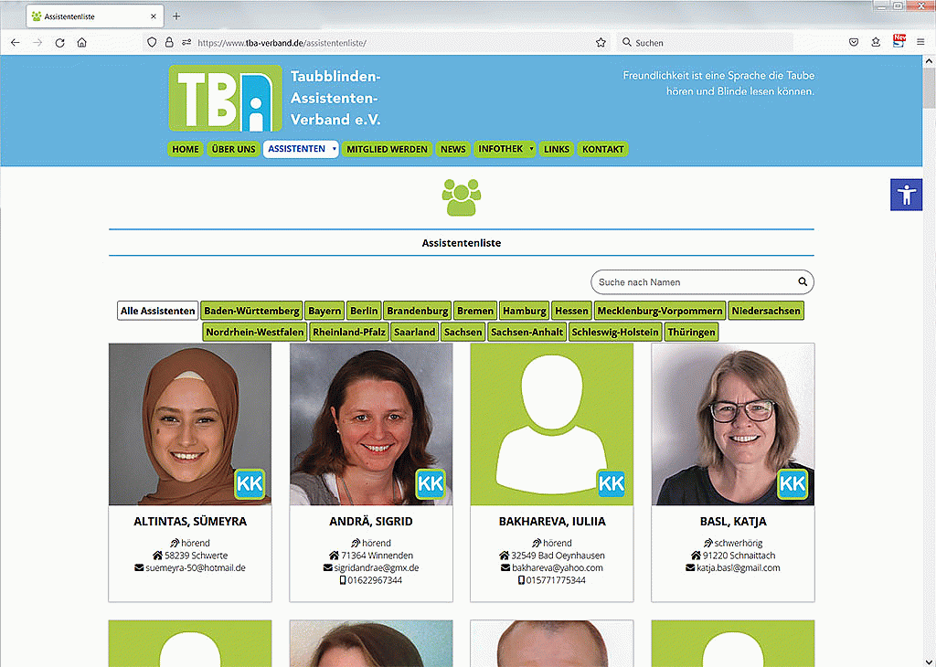 Assistentenliste des TBA-Varbandes